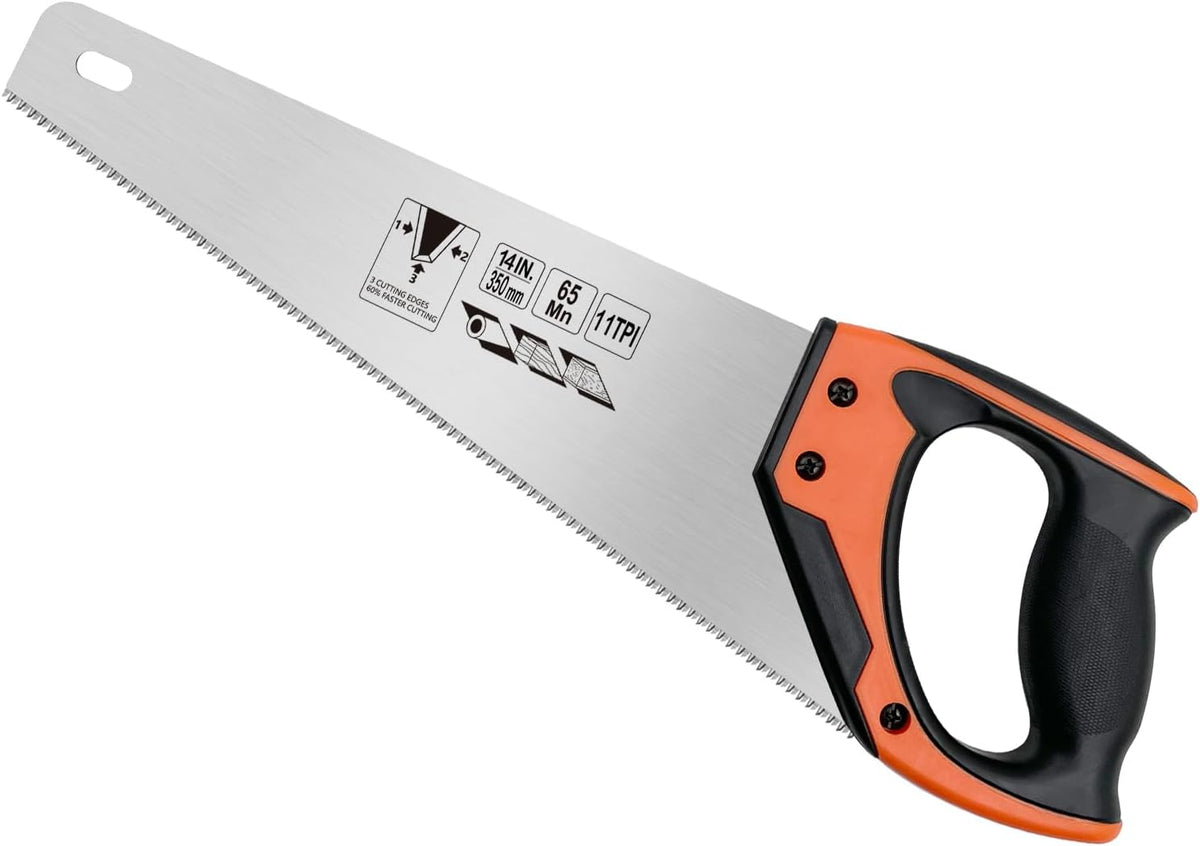 14 Inch Wood Hand Saw, 11 TPI Universal Handsaw Non-slip Ergonomic Handle Rustproof Wood Saw