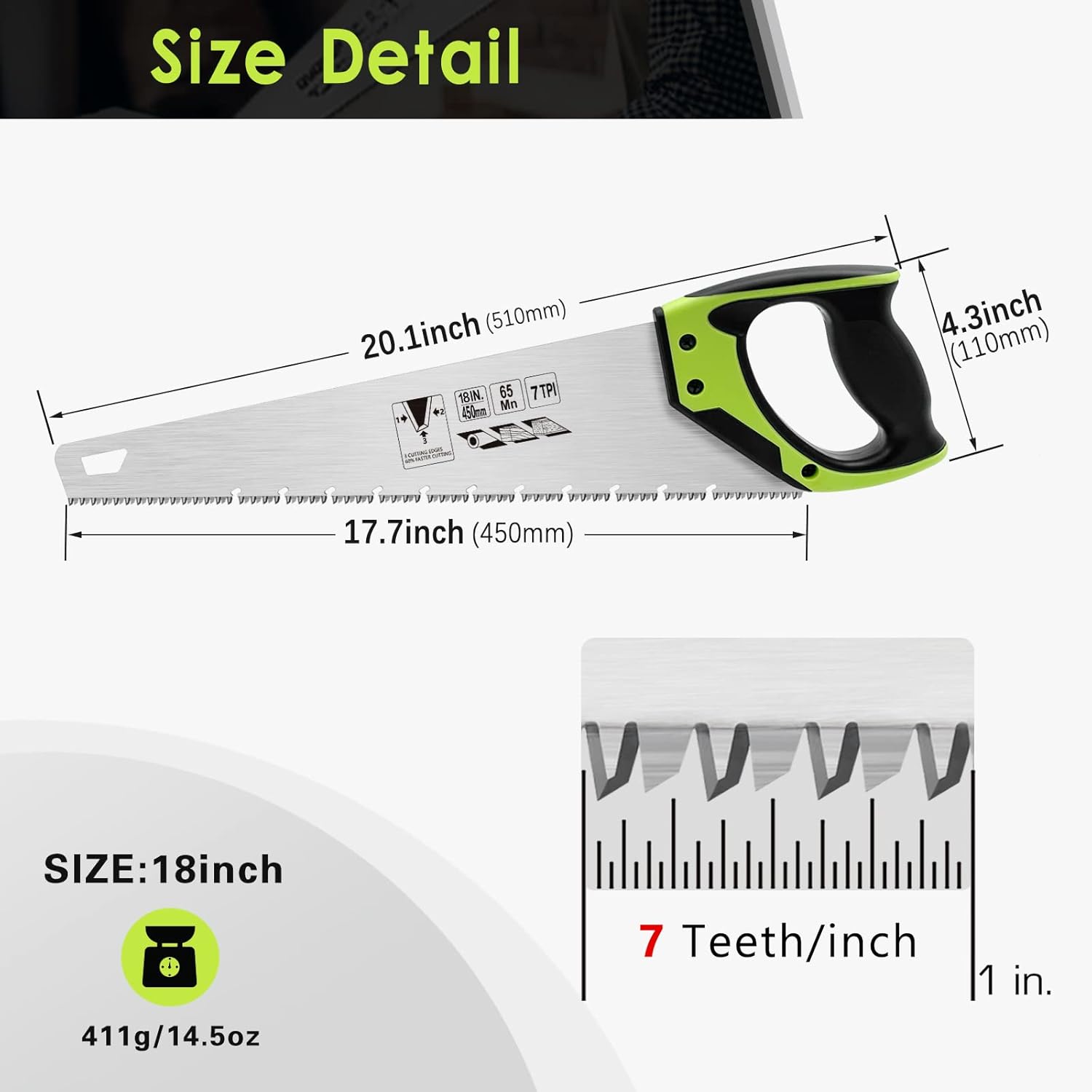14 Inch Wood Hand Saw, 11 TPI Universal Handsaw Non-slip Ergonomic Handle Rustproof Wood Saw