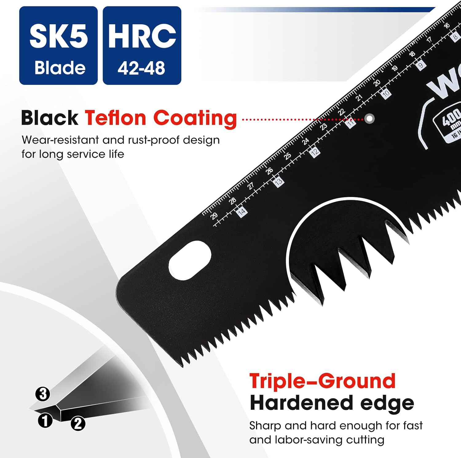 WORKPRO Hand Saw, 16-Inch Universal Handsaw with Non-Slip Comfortable Handle, Anti-rust Wood Saw With Chip Removal Design, Heavy-Duty Hand Saw for Cutting Wood, Laminate, PVC