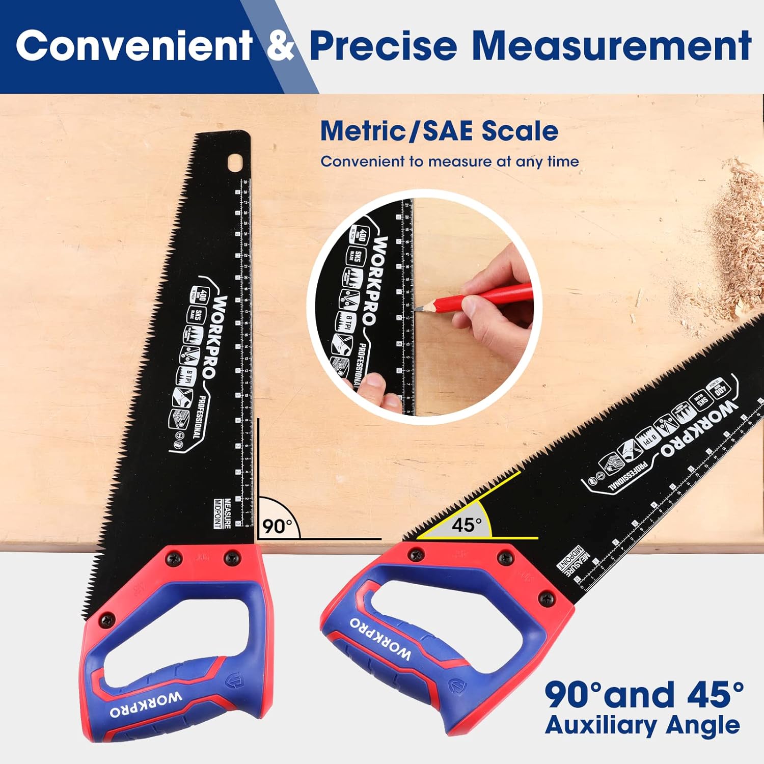 WORKPRO Hand Saw, 16-Inch Universal Handsaw with Non-Slip Comfortable Handle, Anti-rust Wood Saw With Chip Removal Design, Heavy-Duty Hand Saw for Cutting Wood, Laminate, PVC
