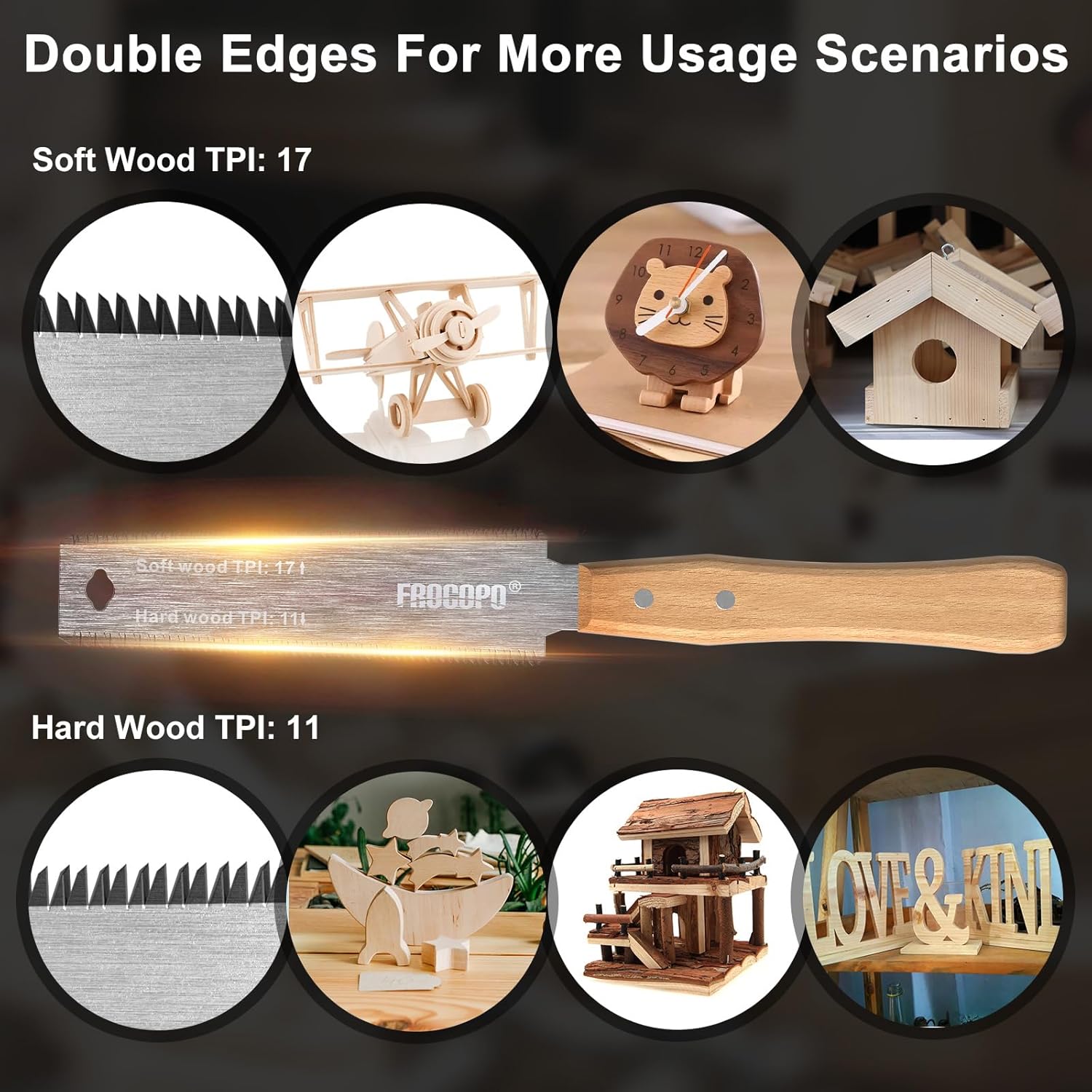 Hand Saw Woodworking Tools, 6-Inch Pull Saw, Flexible Double-Edge Blade 17/11 TPI, Japanese Flush Cut for DIY Craft, Non-Slip Wood Handle, Sharp & Lightweight for Woodworking and Garden Trim