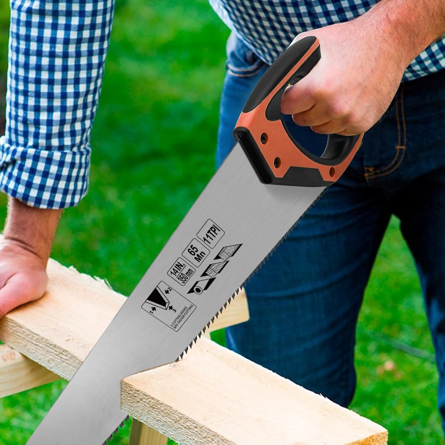 14 Inch Wood Hand Saw, 11 TPI Universal Handsaw Non-slip Ergonomic Handle Rustproof Wood Saw