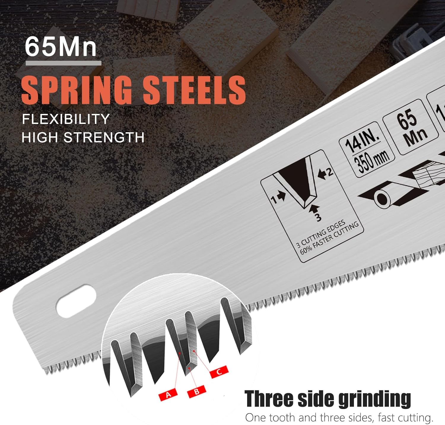 14 Inch Wood Hand Saw, 11 TPI Universal Handsaw Non-slip Ergonomic Handle Rustproof Wood Saw