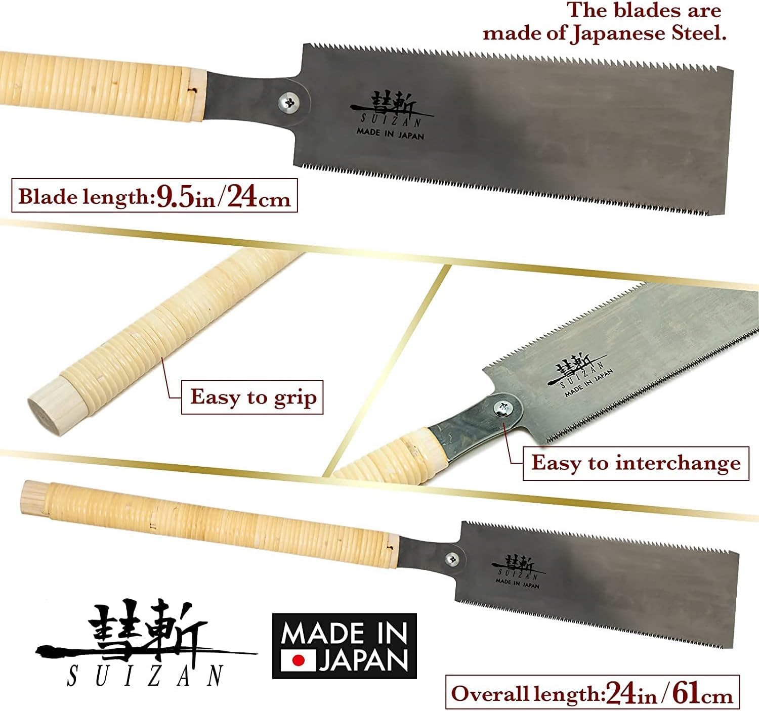 SUIZAN Ryoba Double Edge Saw 9.5" Assembly ver - Professional Japanese Pullsaw Handsaw Woodworking Tools