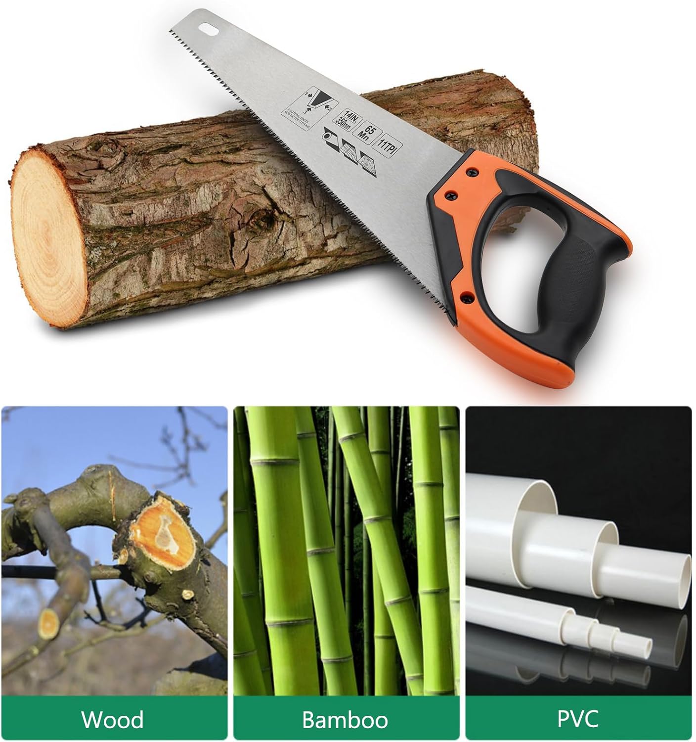 14 Inch Wood Hand Saw, 11 TPI Universal Handsaw Non-slip Ergonomic Handle Rustproof Wood Saw