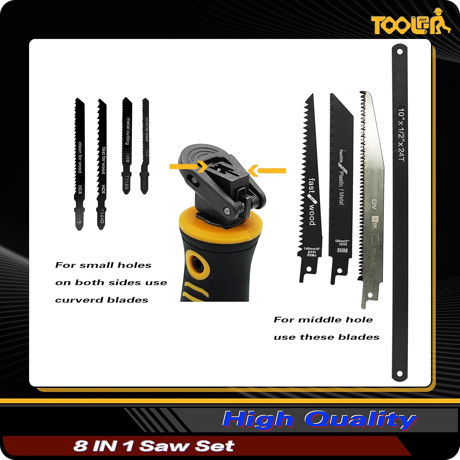 8-In-1 Multi Blades Hand Saw, Drywall Cutter Saw. Hacksaw. Long Blade Hand Saw, Jab Saw, For Cutting Drywall, Sheetrock, Wood, Metel, Plastic, Plywood. Blade Quick Change Mechanism.