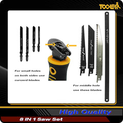 8-In-1 Multi Blades Hand Saw, Drywall Cutter Saw. Hacksaw. Long Blade Hand Saw, Jab Saw, For Cutting Drywall, Sheetrock, Wood, Metel, Plastic, Plywood. Blade Quick Change Mechanism.