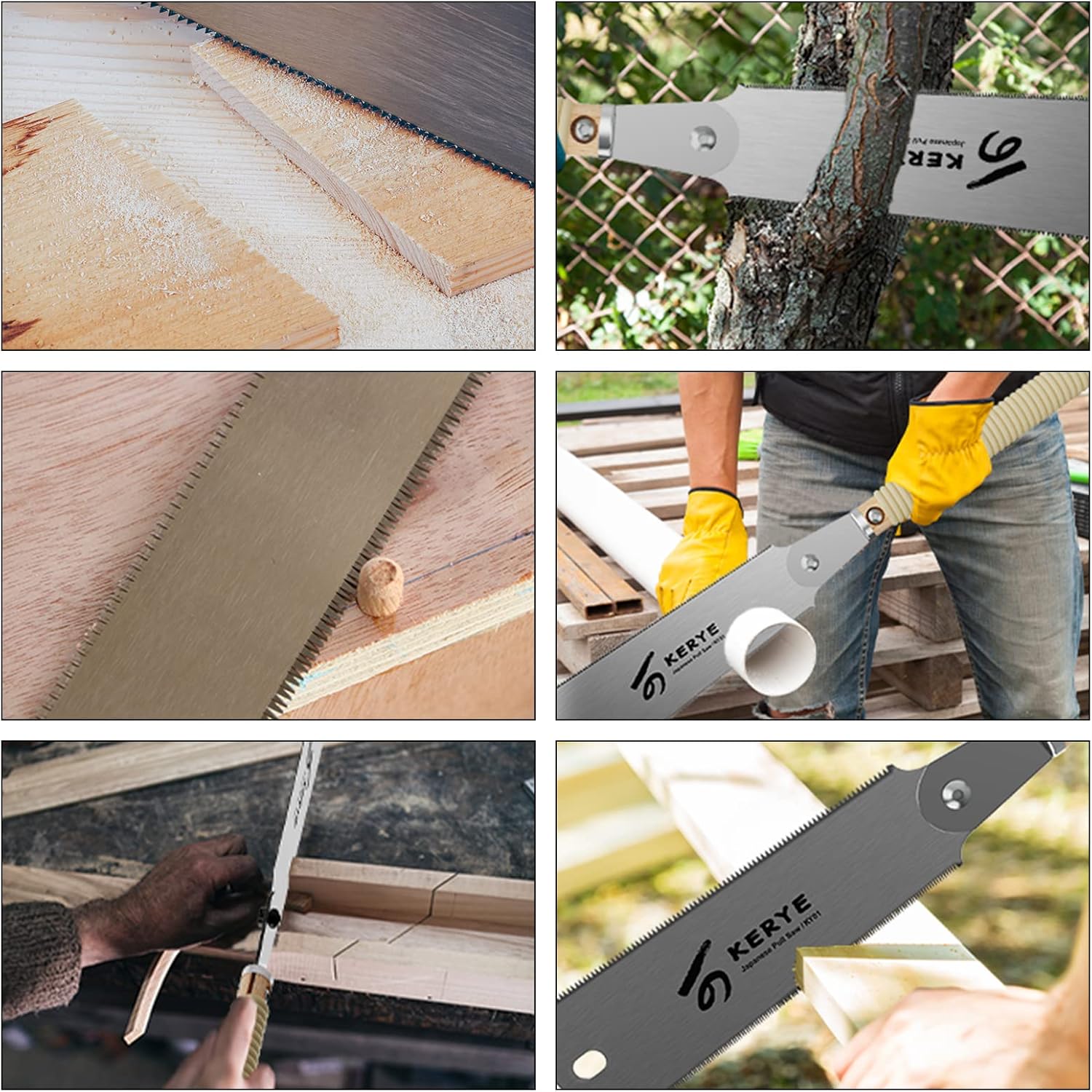KERYE Japanese Pull Saw 9.5 Inch, Hand Saw with Double Edges of 10/17 TPI and Replaceable Blade, Ryoba Wood Cuttter, Sharp and Light Woodworking Tools Gifts for Men and Women-KY01